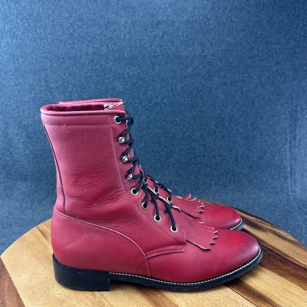 Vintage Justin Lace Diamond J Ropers Kiltie Riding Boots Women's 7.5B Red L503